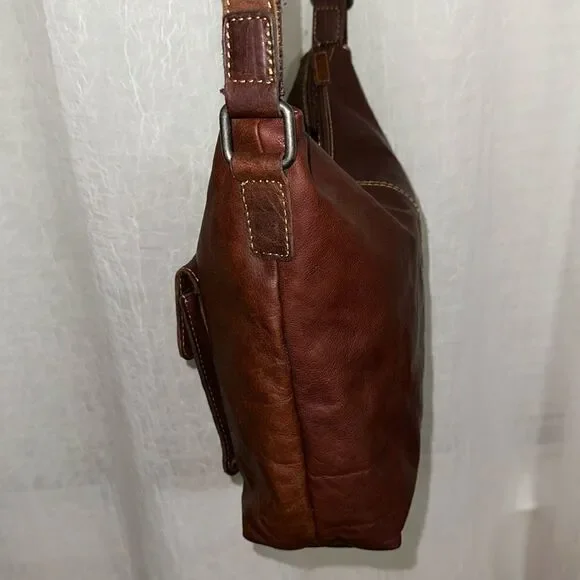 Rare Jack Georges Medium Brown Genuine Leather Vintage Messenger Crossbody Bag